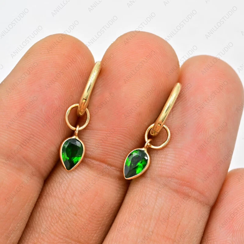 Натуральный жемчуг диопсид подвеска, 14k золото ожерелье подвеска, падение серьги-кольца - Изображение 4 из 4