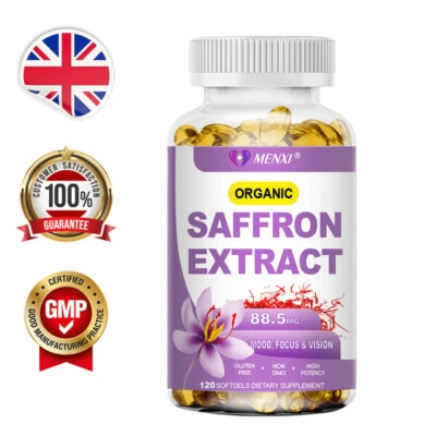 MENXI Saffron Extract 120 Capsules - 88.5mg Stress Relief & Mood Support Antioxidant