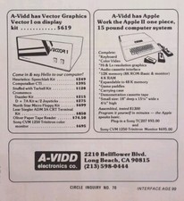A-Vidd Electronics Co Long Beach CA Graphics Apple II Work Vintage Print Ad 1977