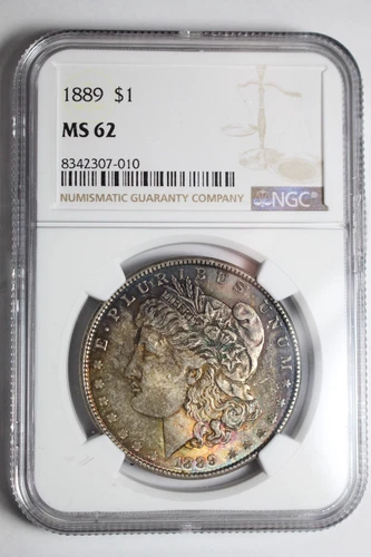 1889 MS62 Morgan Silver Dollar NGC Rainbow Tone