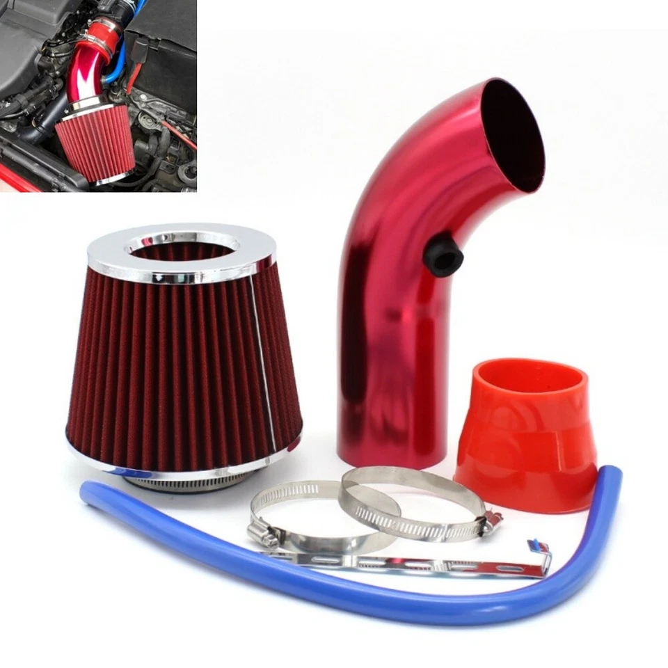 Kit de inducción de filtro de admisión de aire frío rojo de 3" sistema de manguera de flujo de energía para automóvil automático Foto 2 de 4