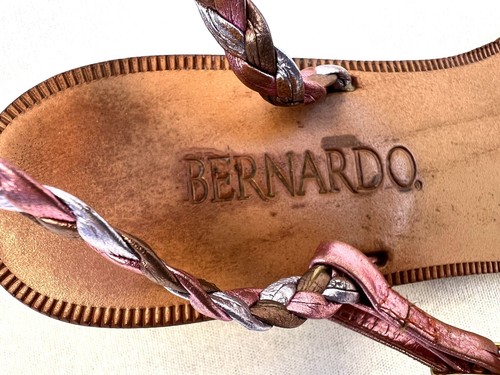 Vintage 80s Metallic Pink Leather Sling Back Wedge Sandals Sz 9 Bernardo Italy - Picture 16 of 19