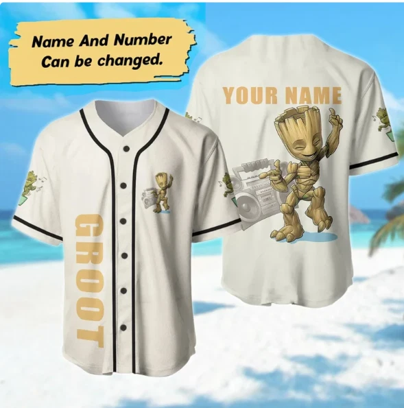 Personalized Cute Baby Groot Dancing 3D Baseball Jersey Shirt