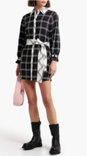 Alice+Olivia Classics 'Westly' Belted Checked Twill Shirt Dress sz S
