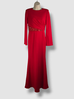 Badgley Mischka Beaded Waist Gown, 2 / Red
