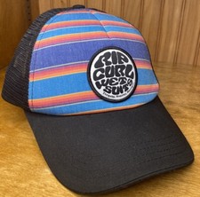 Rip Curl Wet Suits Snapback Mesh Back Trucker Hat Patch Black Multicolor Stripes