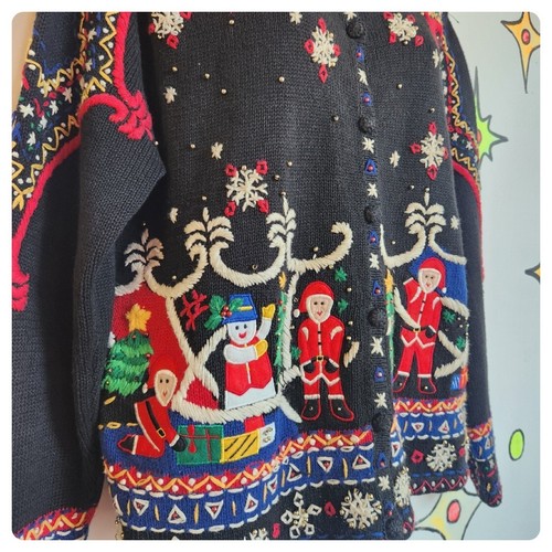 Vintage 90s | Santa Christmas Tree Tacky Ugly Embellished Christmas Sweater | M - Picture 4 of 4