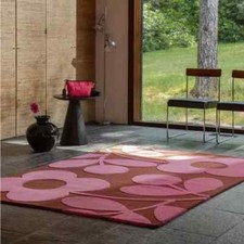 Geometric Design Sprig Stem Paprika Floral Hand Tufted Wool Area Rug 5x8 8x10 Ft