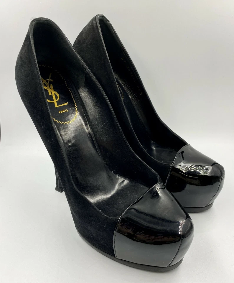 Zapatos de salón YSL SAINT LAURENT Tribute Two charol gamuza plataforma 40,5 negros Foto 3 de 4