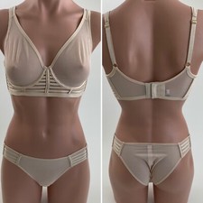 Victoria's Secret Underwire Unlined Plunge Bra 32C Cheekini S Ivory Set NWT