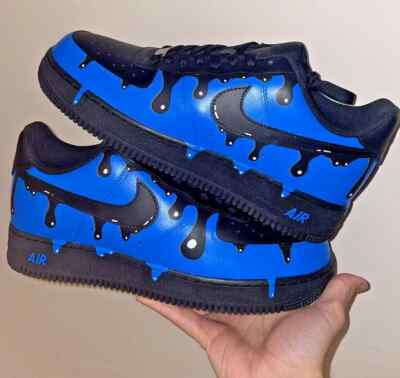 Air Force 1 Custom Shoes Retro Cartoon Graffiti Art Style Blue Black Drip Swoosh