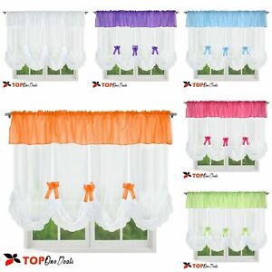 Cafe Net Curtains Voile Curtain With Ribbon Bow  Kitchen Blind