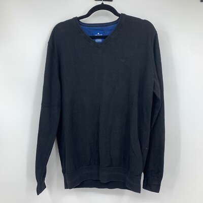 Tom Tailor XL Pullover V-neck Sweater Black Cotton Business Casual Preppy