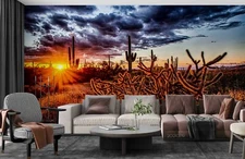 3D Sunrise Desert Cactus Wallpaper Wall Mural Removable Self-adhesive Sticker085