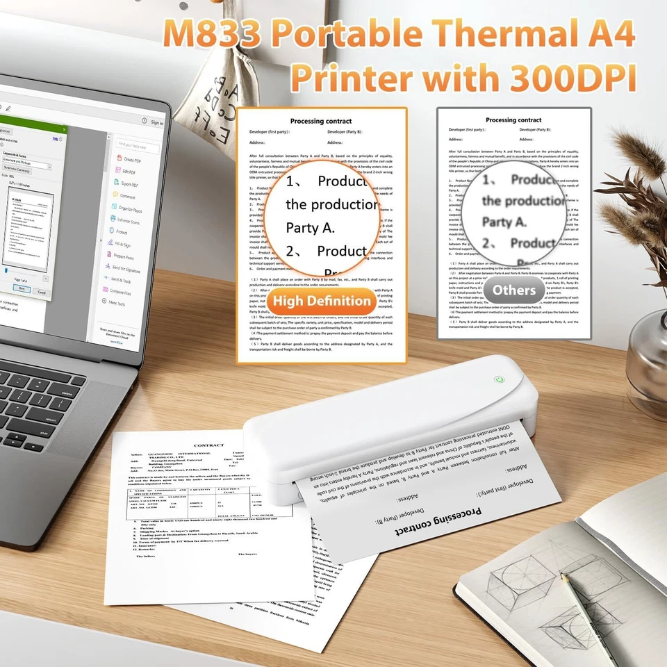 Phomemo M833 Wireless Thermal Printer Portable Inkless Bluetooth A4 Printer LOT - Image 4 of 4