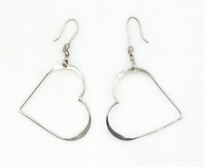 Artisan Sterling Silver 925 Open Heart Hoop Dangle Drop Pierced Earrings