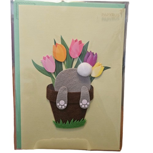 Papyrus Easter Greeting Card New In Package Bunny In Tulips 3D