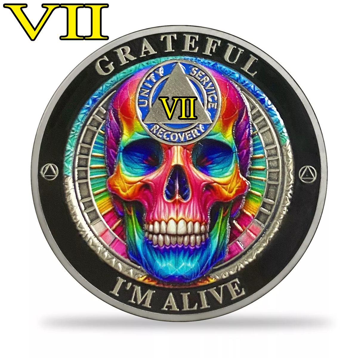 額少年×SKOLOCT×Cruz amulet 7 Years Sobriety Coin Skull AA Chip Medallion Alcoholics Anonymous