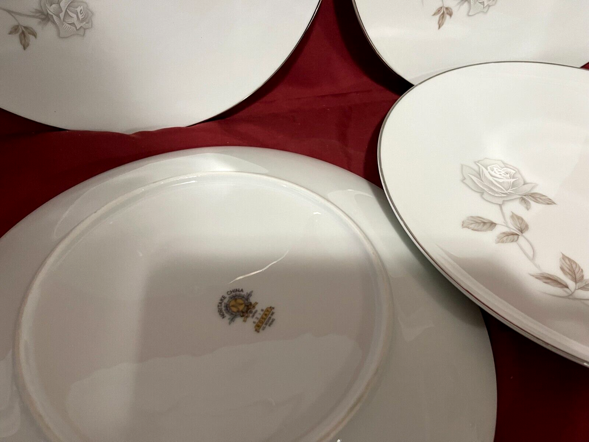 Noritake 6216 Rosay Set Of 4 Floral Silver Rim Dinner Plates 10 1