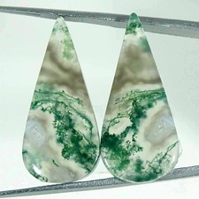 27.50Cts Natural Green Moss Agate Pear Pair Cabochon Loose Gemstone 13x30x4mm
