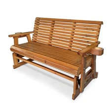 5FT Outdoor Heavy Duty 800 LBS Porch Glider Bench, 3-Seater with Cup Holders