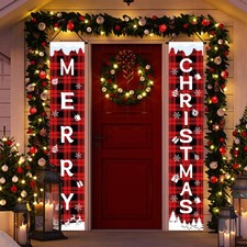 Merry Christmas Banner, Xmas Door Welcome Banner Christmas Hanging Porch Signs