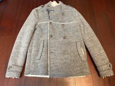 ZARA Girls Plaid Wool Coat Size 13/14 Shearling Lined Gray Double Breast