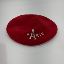 Paris France Wool Beret Hat Cap Artist Red One Size Unisex Embroidered Vintage