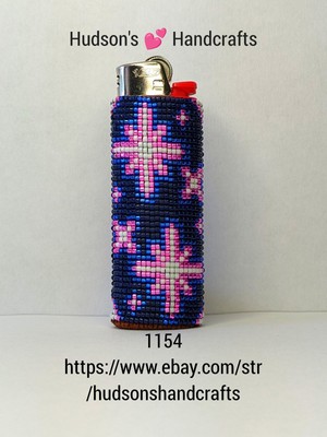 1154 Delica Seed Bead Bic Lighter Case Hardened Sides, Durable, Leather Bottom