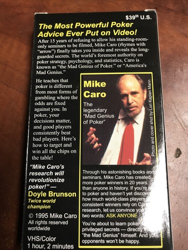 Caro, Mike Caro's Power Poker Seminar VHS Color Tape 1995 1,2 Stunden "Mad Genius" - Bild 5 von 7