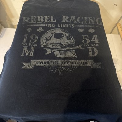 Rebel Racing Shirt Mens 2XL Black Four to the Floor No Pain No Gain No Limits