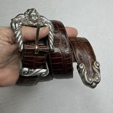 Brighton M 38007 Brown Embossed Alligator Pattern Belt Silvertone Hardware 1995