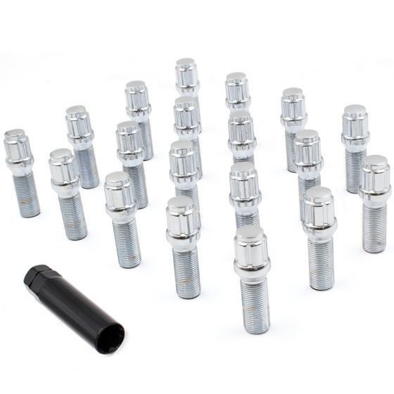 20 Chrome Lug Bolts 14x1.5 Conical 6-Spline Stud Bolt 24mm + Installation Key/Tool