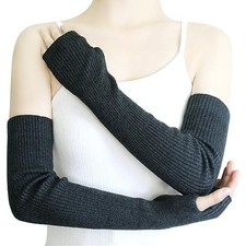 Wool Blended Wrist Warmers Warm Fingerless Gloves Knit 19.7 inches A-dark Gray