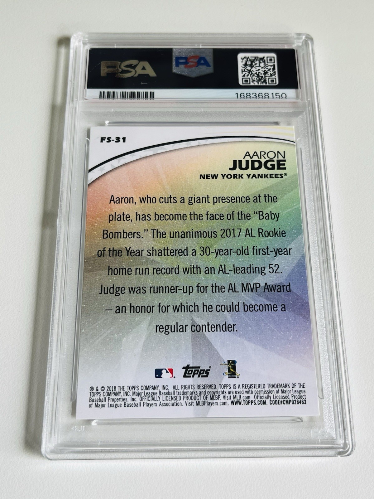 2018 Topps Aaron Judge Future Stars PSA 10! New York Yankees view 2
