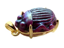 TIFFANY GLASS Favrile SCARAB Art Nouveau Pendant Sterling Gilt MOUNTED LCT Tiff