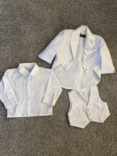 Ring Bearer White Wedding Tux Jacket Vest Dress Shirt Baby Boy  s Sz 6 Months