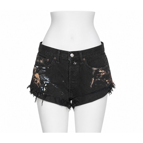 Womens Re/DONE Levis Painted Denim Shorts Black Distressed Cut Offs Size 26