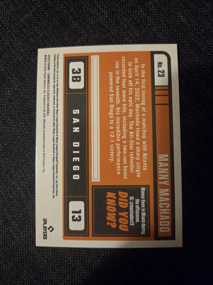 2022 Panini Chronicles Classics #23 Manny Machado Padres - Image 2 of 2