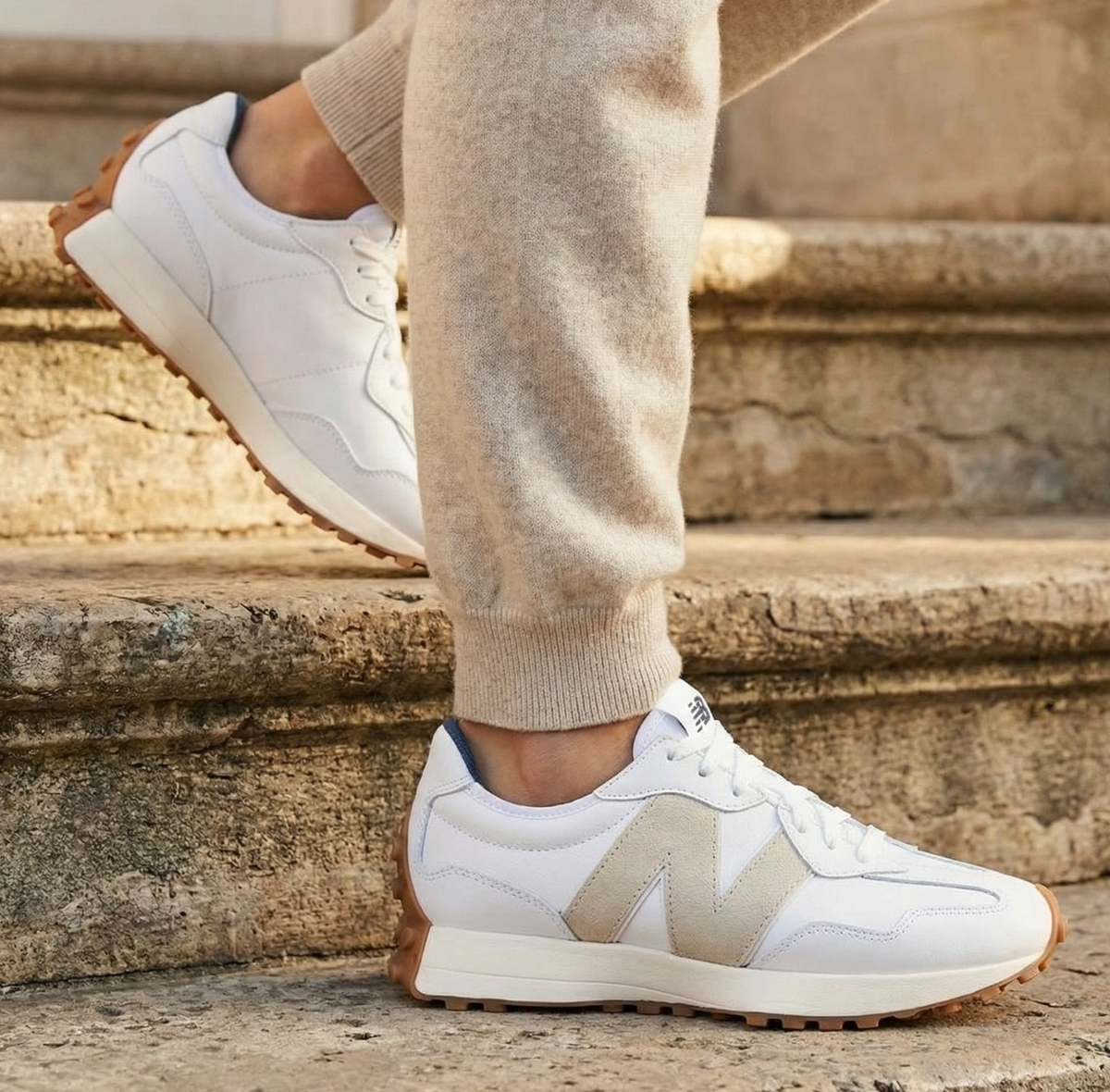 New Balance 327 Golf Casual LEATHER Women Sneakers Shoes White Tan