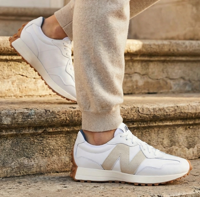 New Balance 327 Golf Casual LEATHER Women Sneakers Shoes White Tan