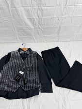 Kids World of USA 4-Piece Sz7 Formal Suit Set Boys Black Silver Houndstooth NWT