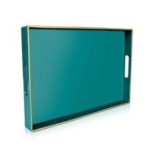 Teal Rectangular Serving Tray with Handles for Living Room, Bathroom, Ottoman