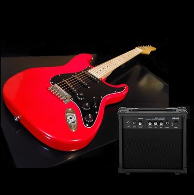 FREE SHIPPING! +AMP! S Style Electric Guitar +Soft Case +Strap +Cable!