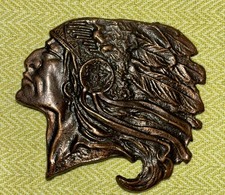 Vtg Indian Chief Head Motorcycle Copper Belt Buckle Native American 803