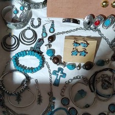Western Turquoise Silver-Tone Jewelry Set Bracelet Earrings Ring Necklace