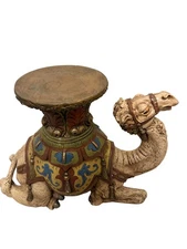Large Camel Figure Stool Side Table Plant Stand Colorful Saddle Decor 19” tall