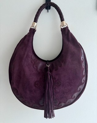 Yves Saint Laurent Rive Gauche Burgundy Suede and Leather Trim Tassel Hobo Bag