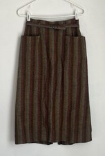 Vintage 1950s Jo Collins Wool Pencil Skirt Herringbone Stripes Belted Size 15