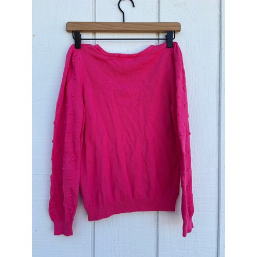 H&M Sweater, Magenta, Raised Ball Detailing, Gathered Sleeves, Size 8/10 - Picture 2 of 6